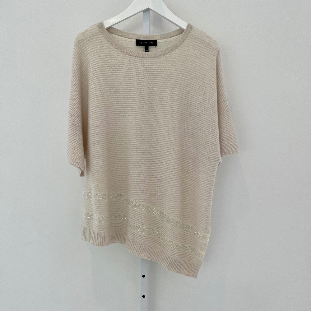 ST. JOHN NEUTRAL CASHMERE EMBELLISHED KNIT SIZE LARGE